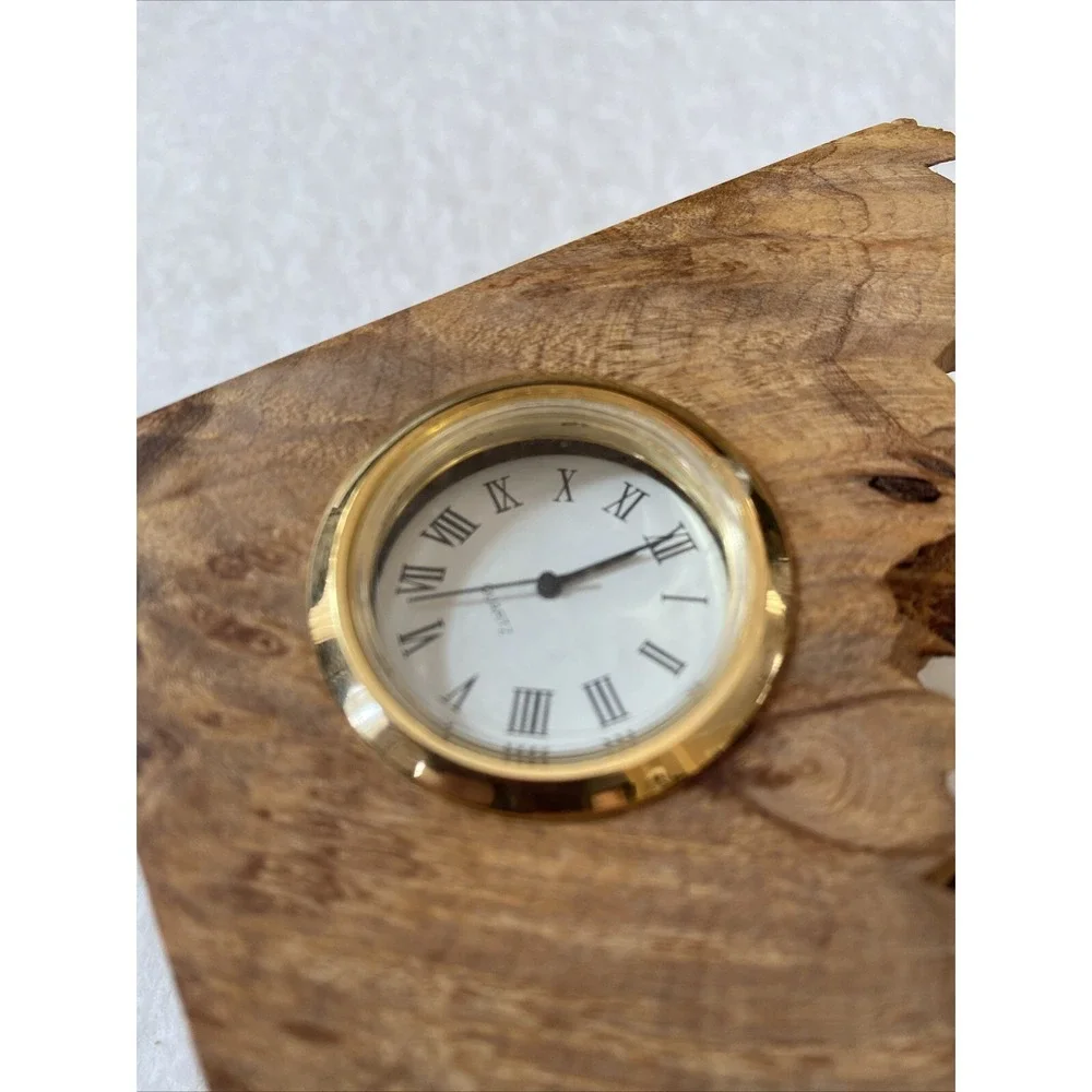 Charles Elkan Burl Wood Rough Edge Book‎ End Analog Clock MCM Not Working